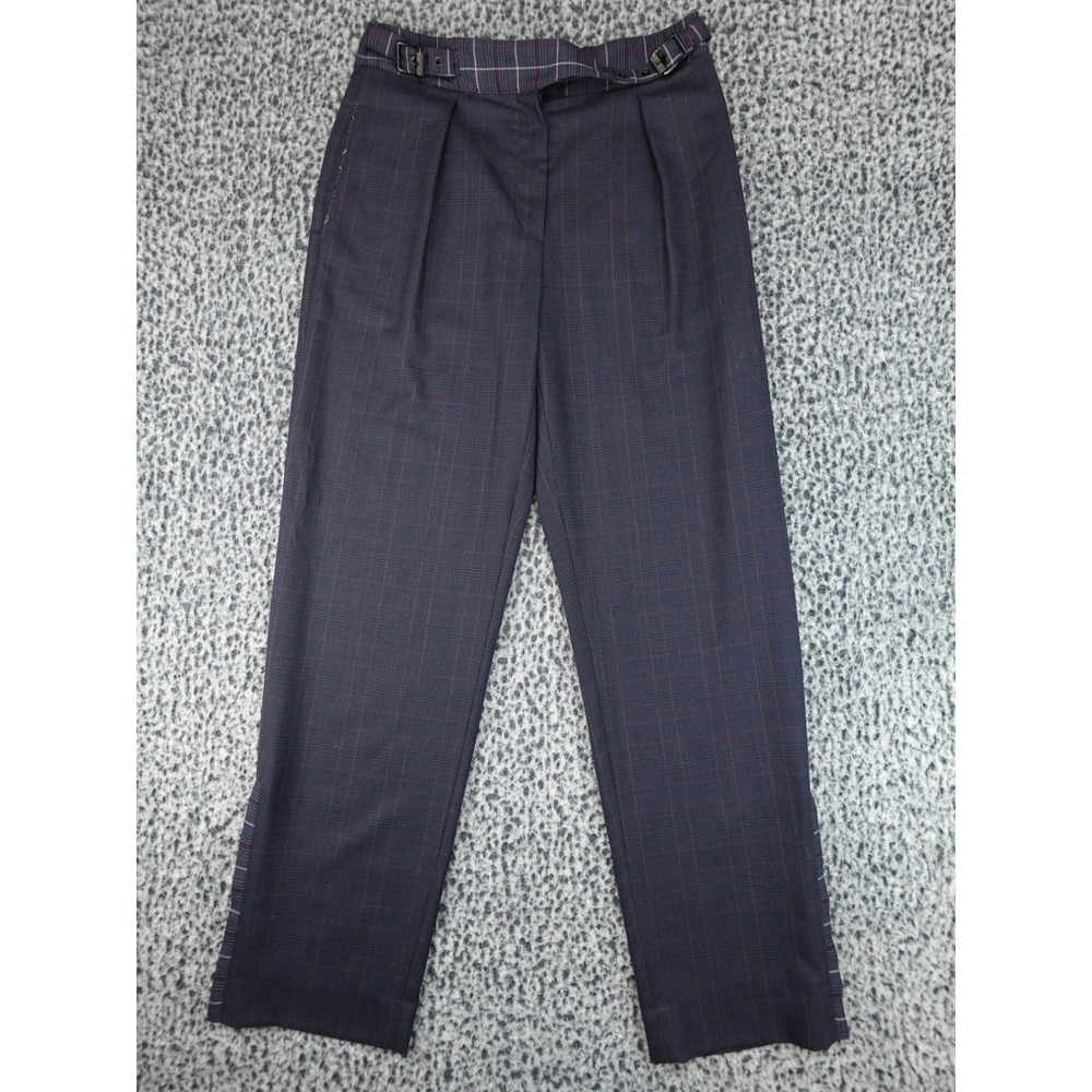 Rag & Bone Plaid Trousers Womens 4 Navy Blue Excellent Pleated Side Buckle Pants
